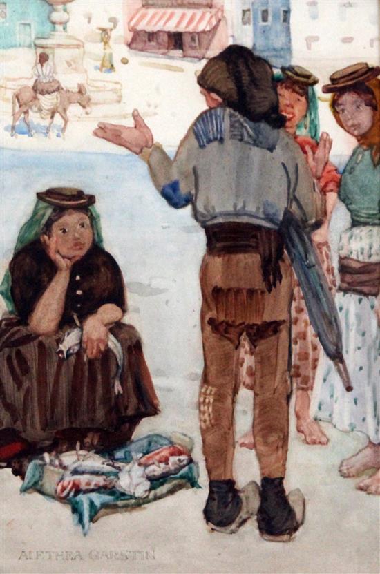 § Alethea Garstin (1894-1978) Fisherfolk on the quay 10 x 6.5in.